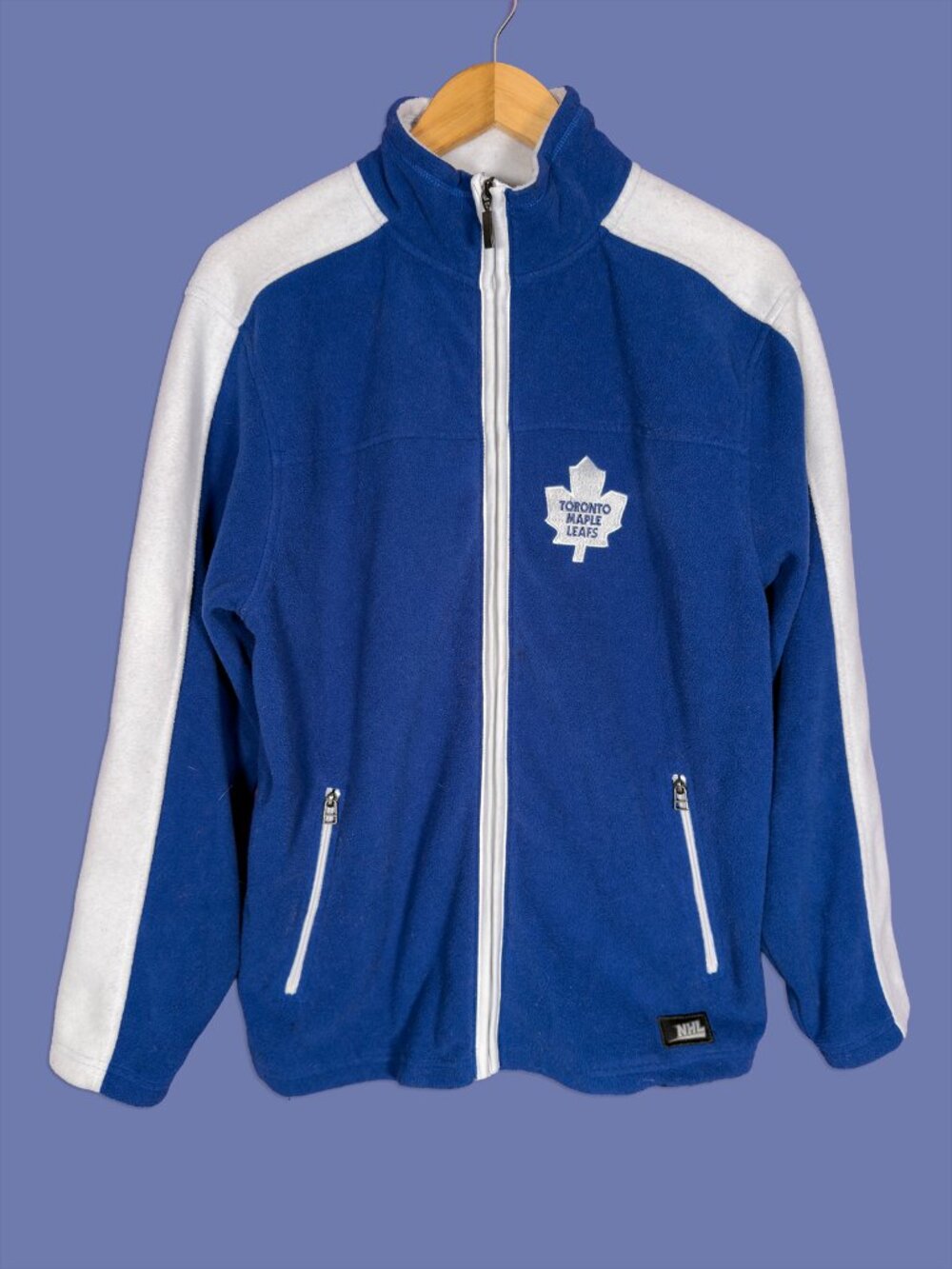 Toronto Maple Leafs Full Zip Fleece Sweater Blue White NHL Hockey Medium